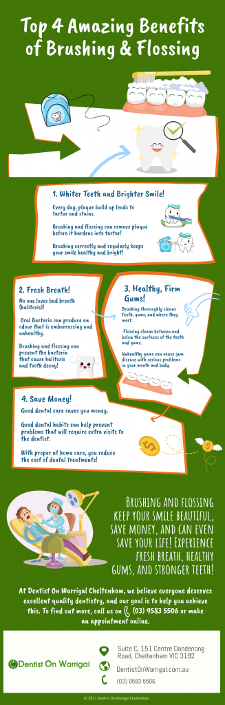 top 4 amazing benefits of brushing and flossing from dentist on warrigal cheltenham infographic